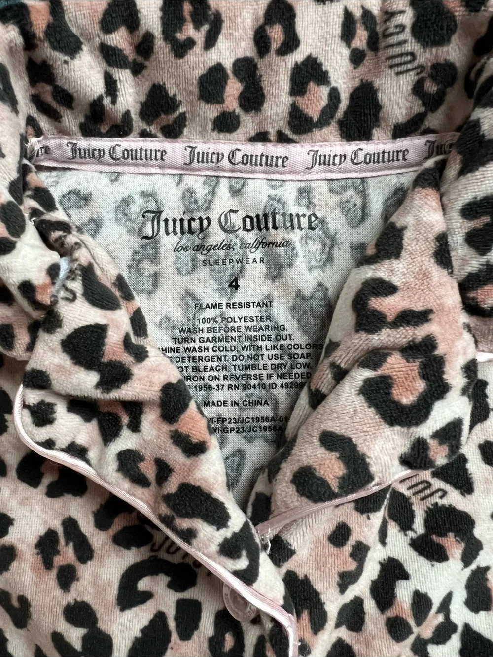Juicy Couture Leopard Print Girls Pajama Set size 4